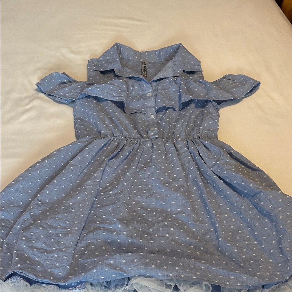 Knitworks Light Blue Kids Dress with White Dots